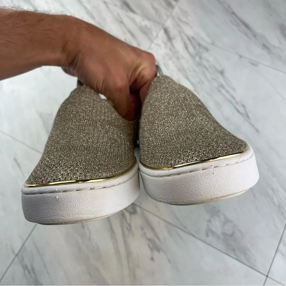 •Michael kors gold glitter slip on sneaker shoes women’s size 8.5_4